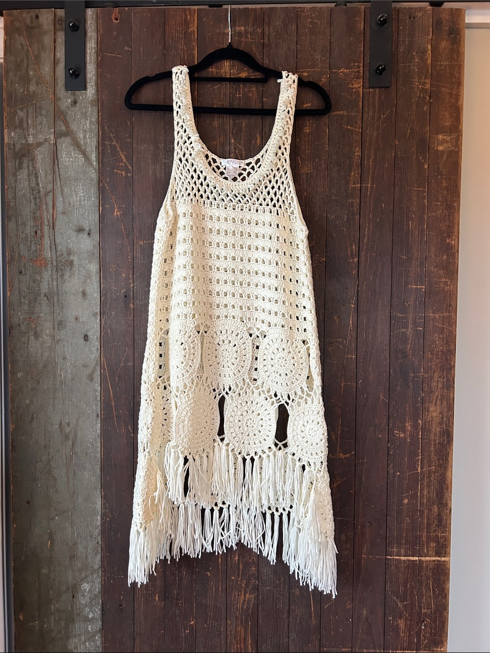 VENUS Cream Crochet Fringe Swim Coverup Dress